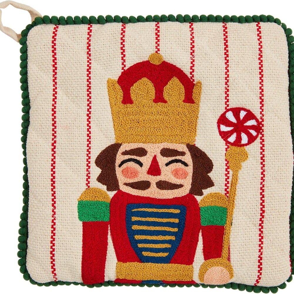 Mud Pie Nutcracker Embroidered Christmas Pot Holder NEW